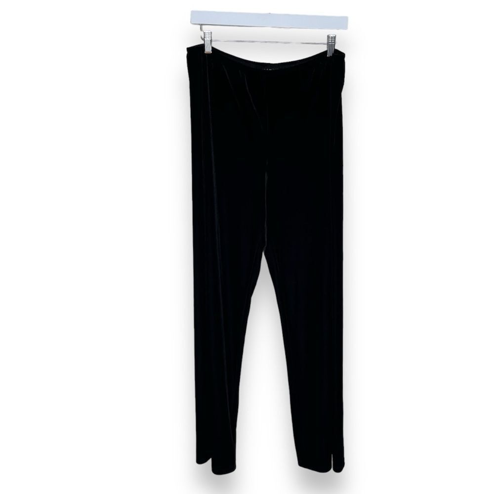 MSK Black Stretch Velvet Velour Elastic Waist Straight Leg Pants Womens Size XL